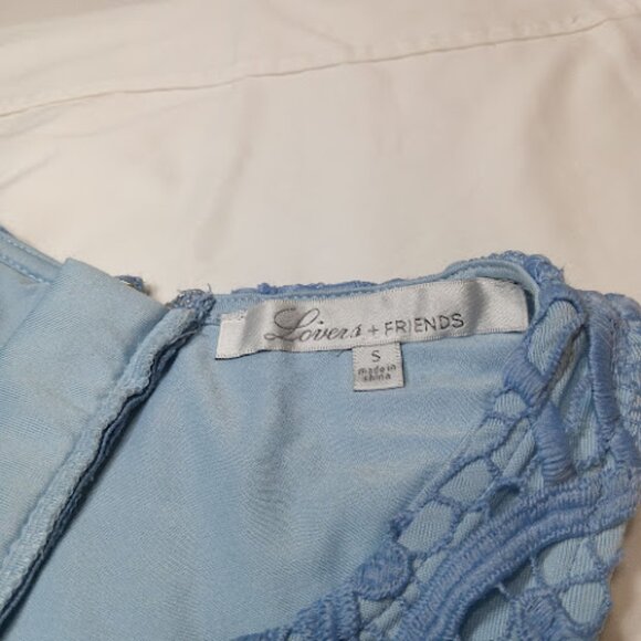 LOVERS+FRIENDS Caspian Pastel Blue Sleeveless Lace Overlay Mini Shift Dress S - Picture 10 of 15